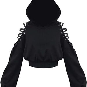 Black Lace-Up Sleeve Hoodie